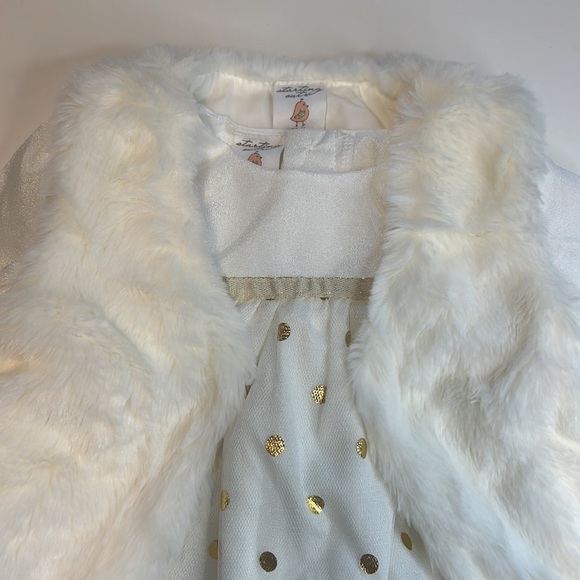 Starting Out White & Gold Sparkle 3PC Set, Faux Fur Vest, Shirt, & Leggings, NWT - Picture 3 of 7